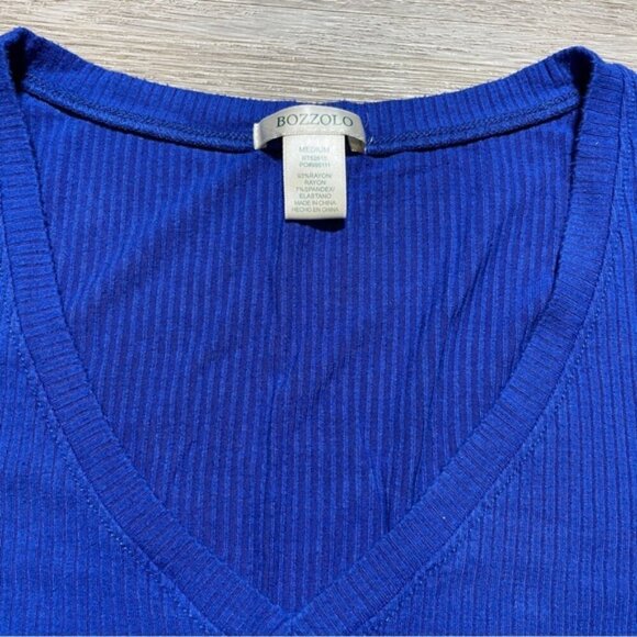 Bozzolo Womens Blue V Neck Ribbed Crop Top Medium Y2k Baby Tee Boho Stretch - Picture 3 of 5